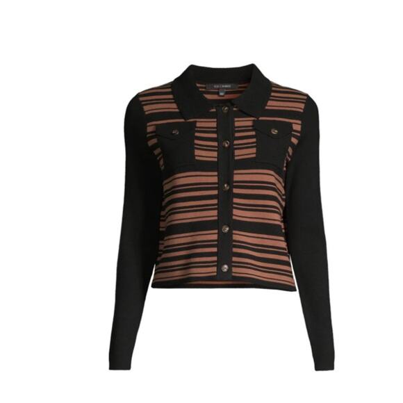 Toccin NY Addy Striped Collared Cardigan Size Large - Picture 2 of 8